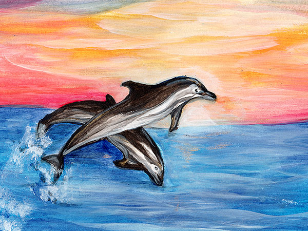 Painting of dolphins moving for the joy of it